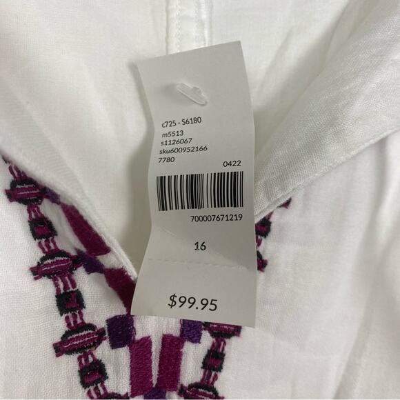 Lane Bryant White Gauze Embroidered Peasant Midi Dress Sz.16W NWT - Picture 8 of 16